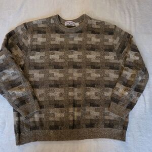 Vintage 90s Boca Classics Knit Sweater Grandpa Cotton Tan Cream Brown USA Made L